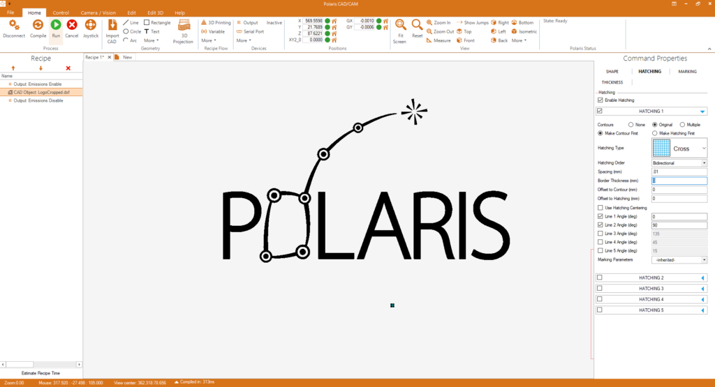 Imagen de la pantalla del software Polaris CAD / CAM para el diseño de control de movimiento