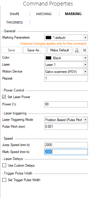 Image de l'écran de configuration du laser PCC