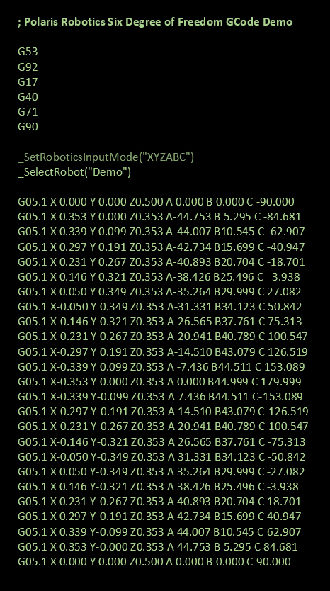 Imagem do código G cartesiano Polaris